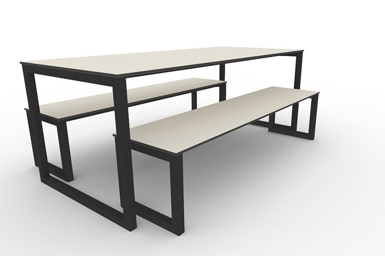 An image of Dartford Outdoor Bench Dining Set - School Canteen Tables and Chai...