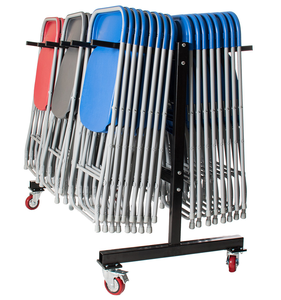 An image of Disport Hanging Foldable Chair Storage Trolley for 60 Chairs - Pla...