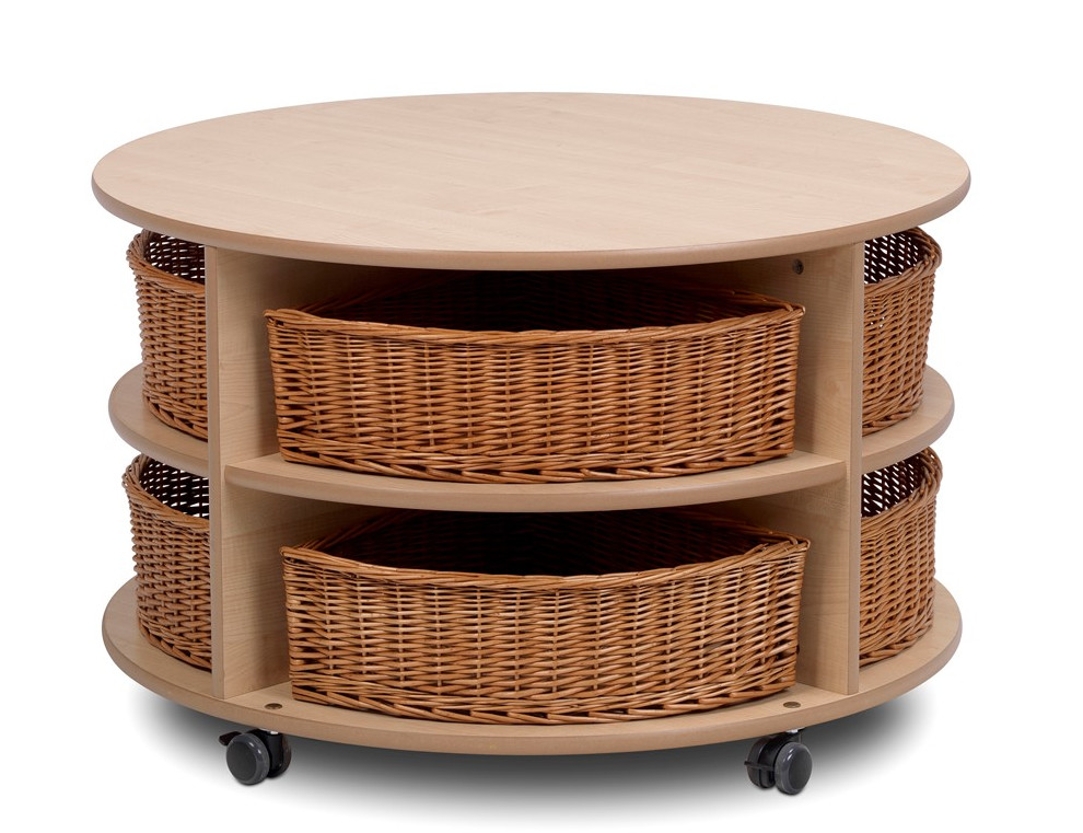 An image of Kidre Low Level Circular Storage Unit - Wood and Coloured Storage