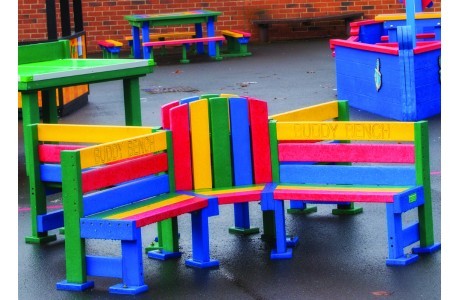 An image of Posit Recycled Plastic Easy Clean Junior Back to Back Buddy Bench...