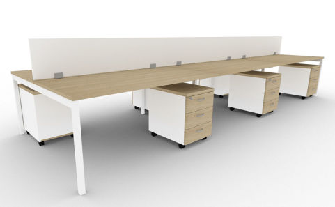 6 Person Bench Desk With Screen Divider And Pedestal Breve