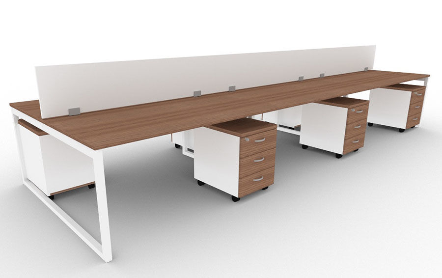 6 Person Bench Desk With Screen Divider And Pedestal Minim