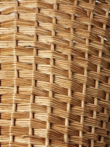 Round Log Basket With Woven Handles
