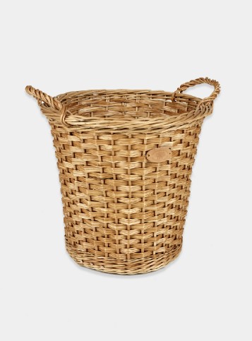 Round Log Basket With Woven Handles