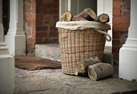 Round Log Basket With Rope Handles