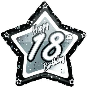 18th Birthday Foil Balloon - Black and Silver Star