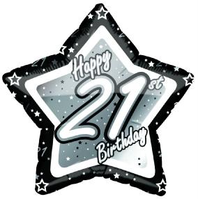 21st Birthday Foil Balloon - Black and Silver Star