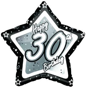 30th Birthday Foil Balloon - Black and Silver Star