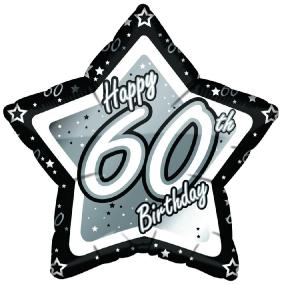 60th Birthday Foil Balloon - Black and Silver Star