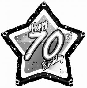 70th Birthday Foil Balloon - Black and Silver Star
