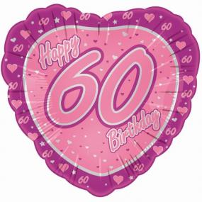 60th Birthday Pink Heart Foil Balloon