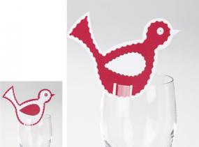 Red and White Bird Design Christmas Place Cards - For Glasses