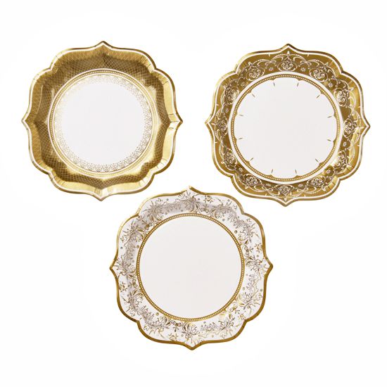 Party Porcelain Gold Paper Plates Medium Size