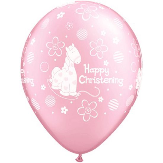 Pink Christening Latex Balloons x 6