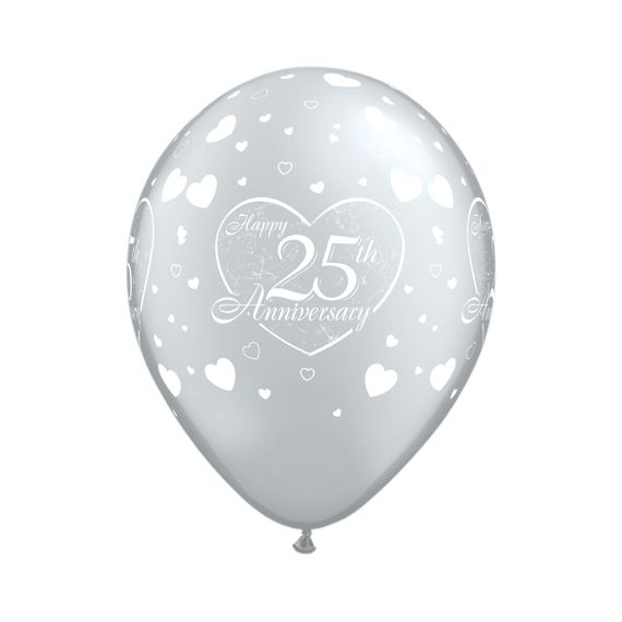 25th Silver Wedding Anniversary Latex Balloons x 6