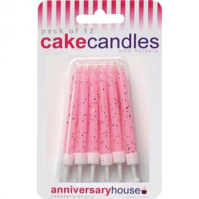 Pale Pink Glitter Birthday Cake Candles and Holders