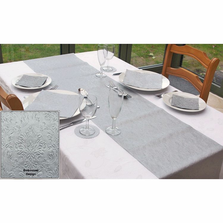 Moments Ornament Silver Embossed Paper Table Runner