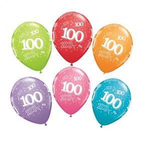 100th Birthday Latex Balloons x 6