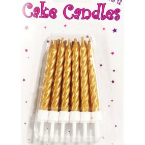 Gold Birthday Cake Candles and Holders x 12