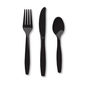 Black Plastic Cutlery - 8 Place Settings