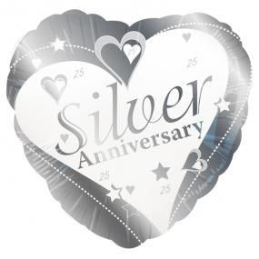 25th Silver Wedding Anniversary Foil Balloon - Hearts and Stars