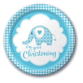 Blue Christening Paper Plates - Elephant