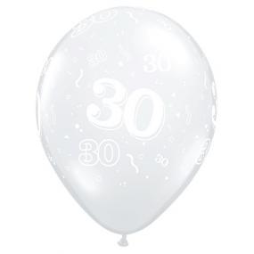 30th Pearl Wedding Anniversary Clear Latex Balloons x 5