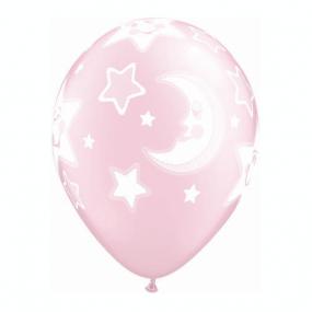 Pearl Pink Moon and Stars Balloons x 6