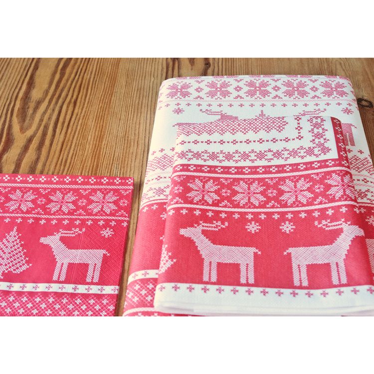 Red Central Christmas Paper Tablecloth Helene