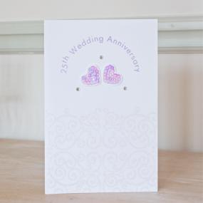 25th Wedding Anniversary Card - Sequin Hearts
