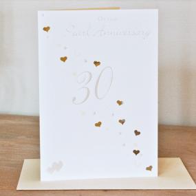 30th Pearl Wedding Anniversary Card - Hearts