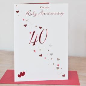 40th Ruby Wedding Anniversary Card - Hearts