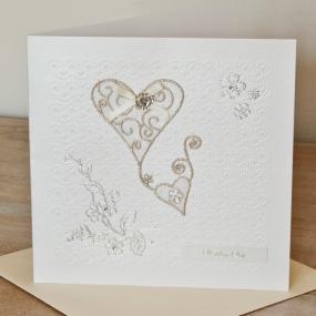 Diamante Heart Wedding Card