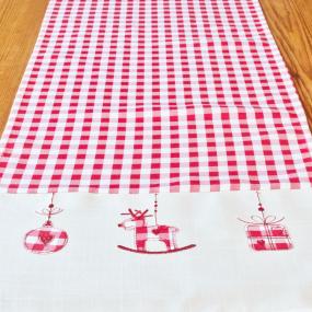 Red and White Gingham Christmas Table Runner - Rocking Horse