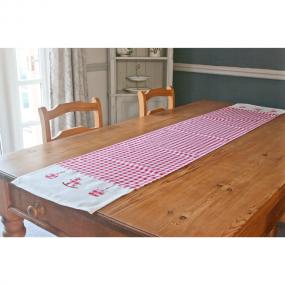Red and White Gingham Christmas Table Runner - Rocking Horse