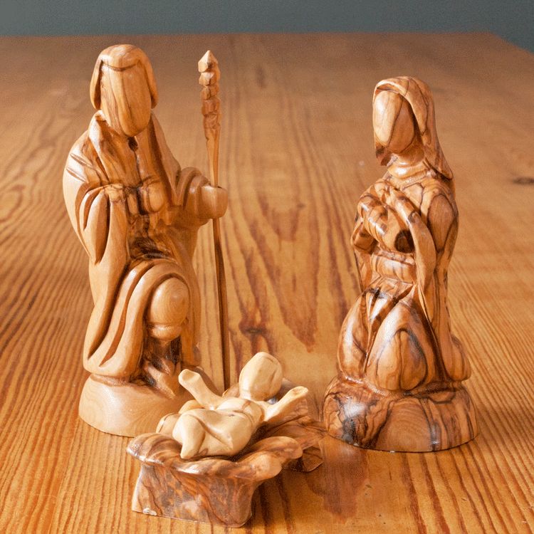 Carved Wooden Nativity Figures Set of 3 Made in Bethlehem