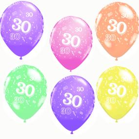 30th Birthday Latex Balloons x 6