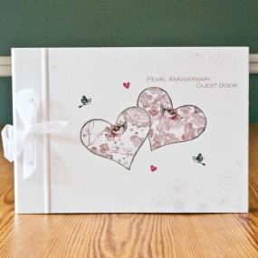 Large Pearl Wedding Anniversary Guest Book  -  Hearts