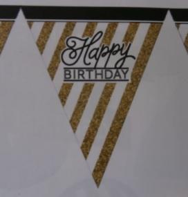Happy Birthday Paper Bunting - White, Black and Gold