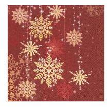 Red Christmas Party Lunch Napkins - Golden Snowflakes