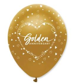 50th Golden Wedding Anniversary Latex Balloons x 6
