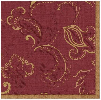 Celebration Gold and Burgundy Scroll Linen Feel Dinner Napkins