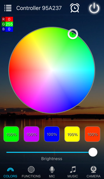 Smart Lights App Saved Colours