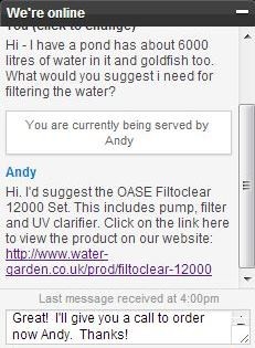 Live Chat at www.water-garden.co.uk