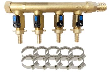 4 Way Brass Valved Manifold Kit