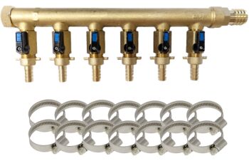 6 Way Brass Valved Manifold Kit